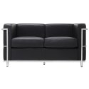 Sofa dwuosobowa SOFT LC2 czarna - włoska skóra naturalna, metal