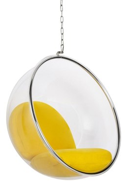 Fotel wiszący BUBBLE poduszka żółta - korpus akryl, poduszka wełna